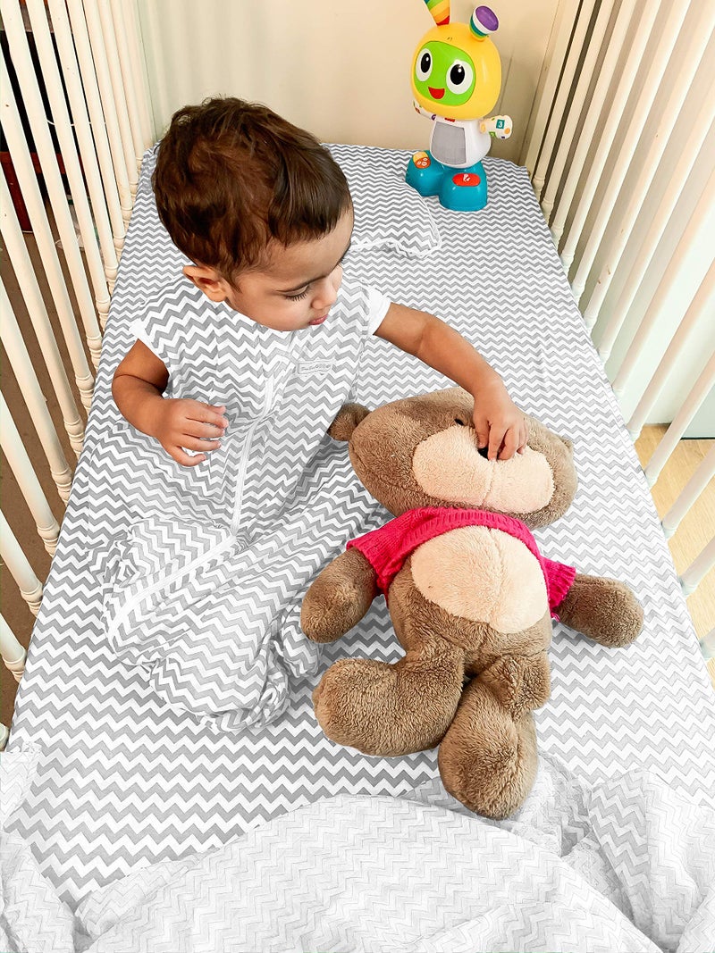 BaeBae Goods Premium Crib Sheets for Baby Boys and Girls, 4 Pack, Soft and Breathable Jersey Knit Fitted Sheet Set, Grey and White, Cute Gender Neutral Nursery Mattress Bedding, Universal Fit - Image 2